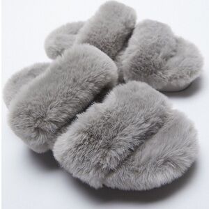 ZARA Faux Fur Low Heel Chunky Sandals